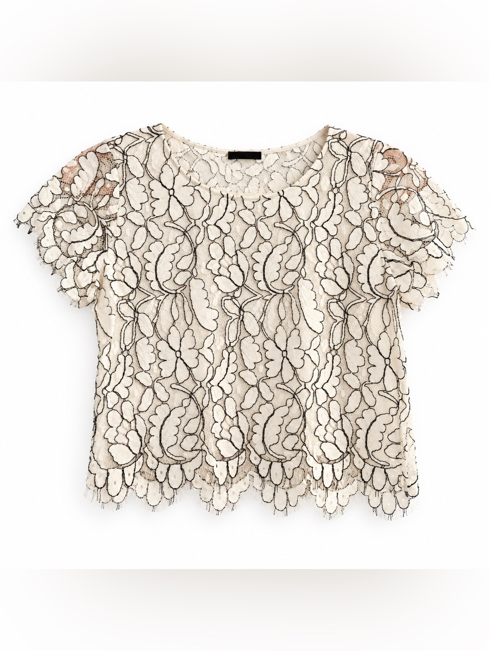 Zara Black & White Lace Overlay Women's Top - NWOT